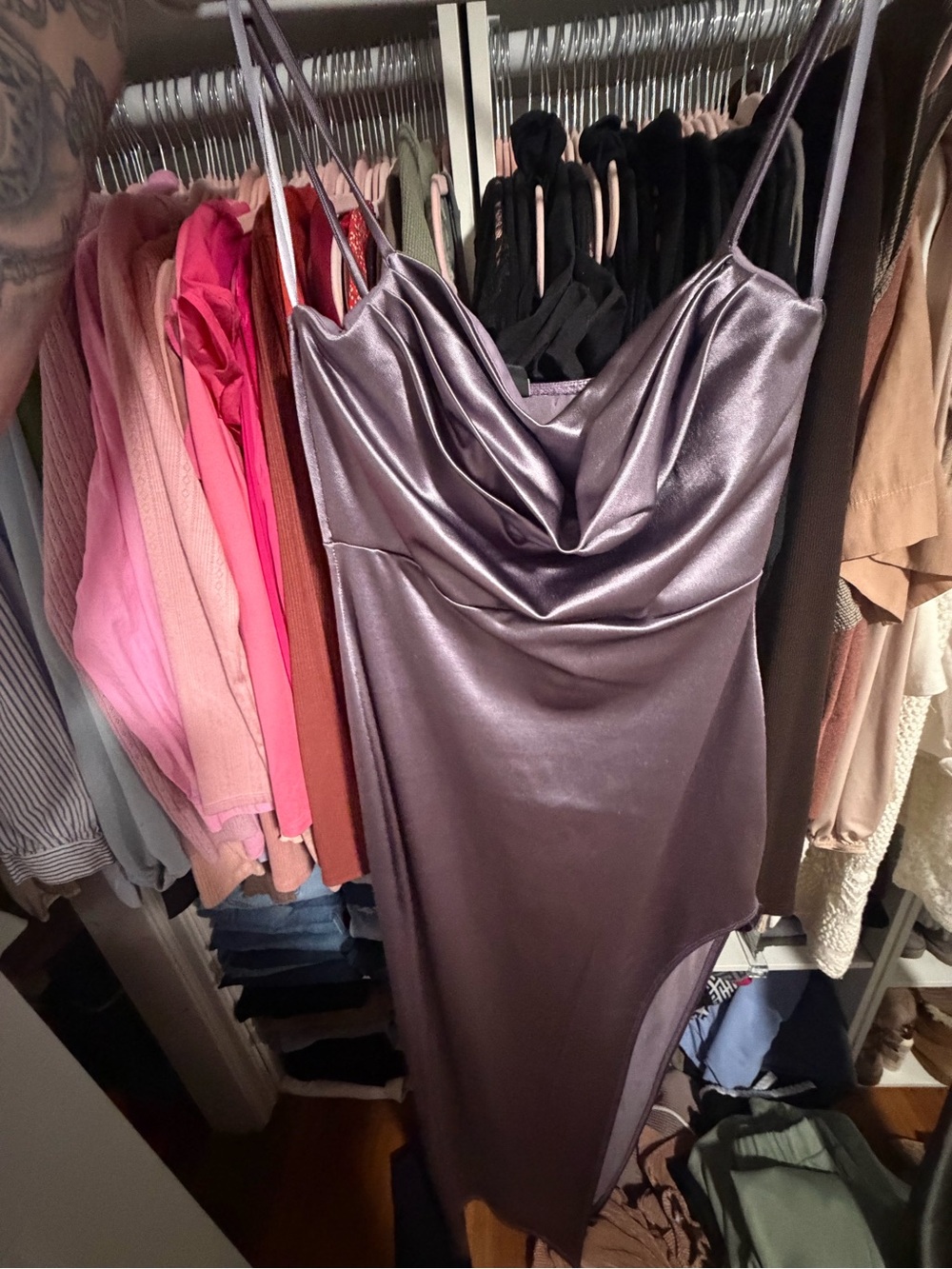 Windsor Satin Cowl Slip Dress in Dusty Mauve